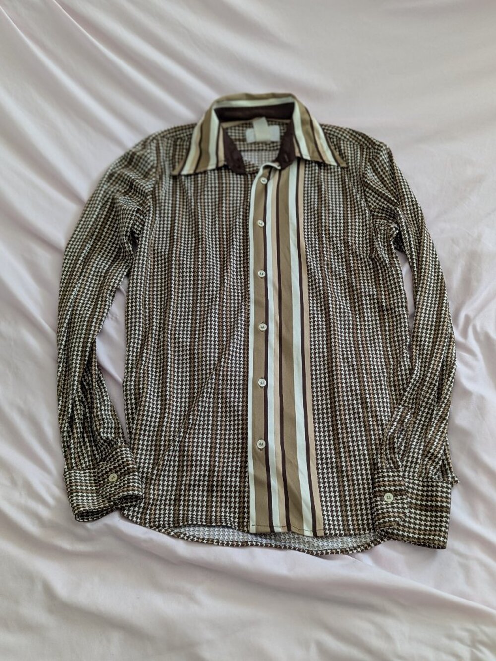 Diesel Tan Houndstooth Striped Supershirt Size L